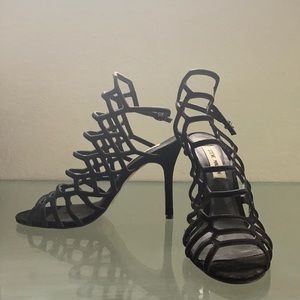 Used - Steve Madden - Black Suede Strap Heels - Size 8.5